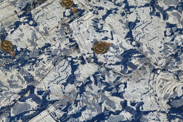 LV Jacket Distressed Floral Denim