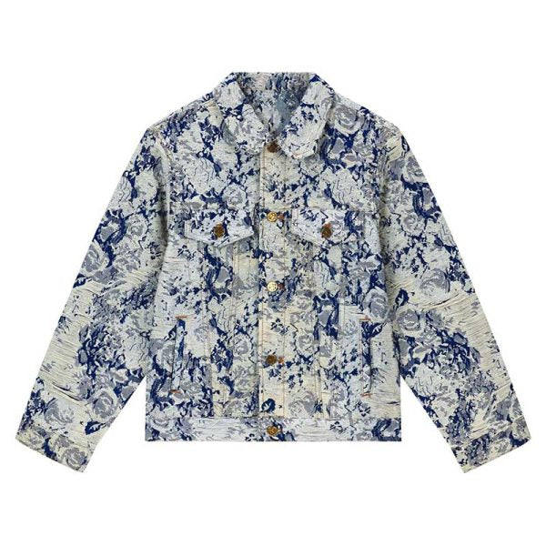 LV Jacket Distressed Floral Denim